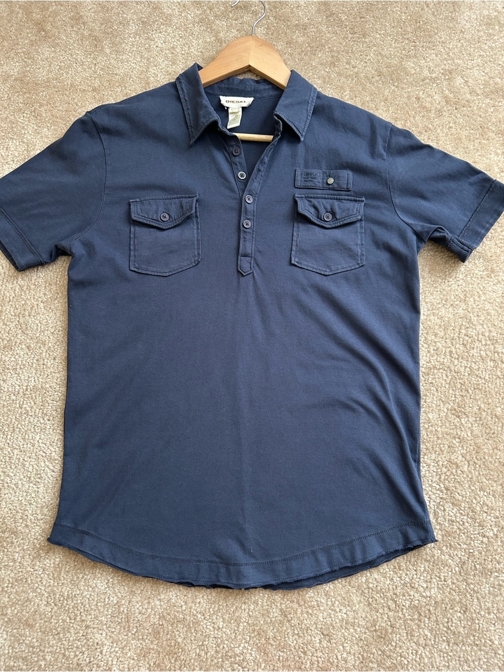 Diesel Navy Short-Sleeve Polo with Dual Chest Pockets